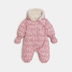 أفرول طيار مبطن بالفراء، وردي اللون، عليه صور فاكهة، للطفلة الصغيرة